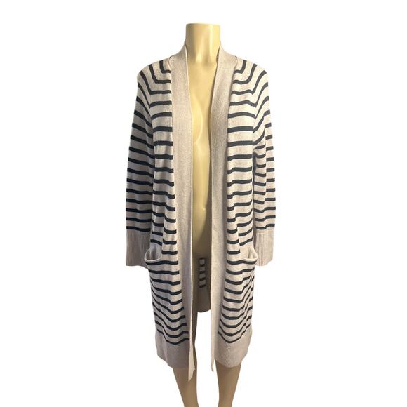 S Autumn Cashmere Maritime Gray Stripe Cardigan Duster Sweater 100% Cashmere - Picture 2 of 6